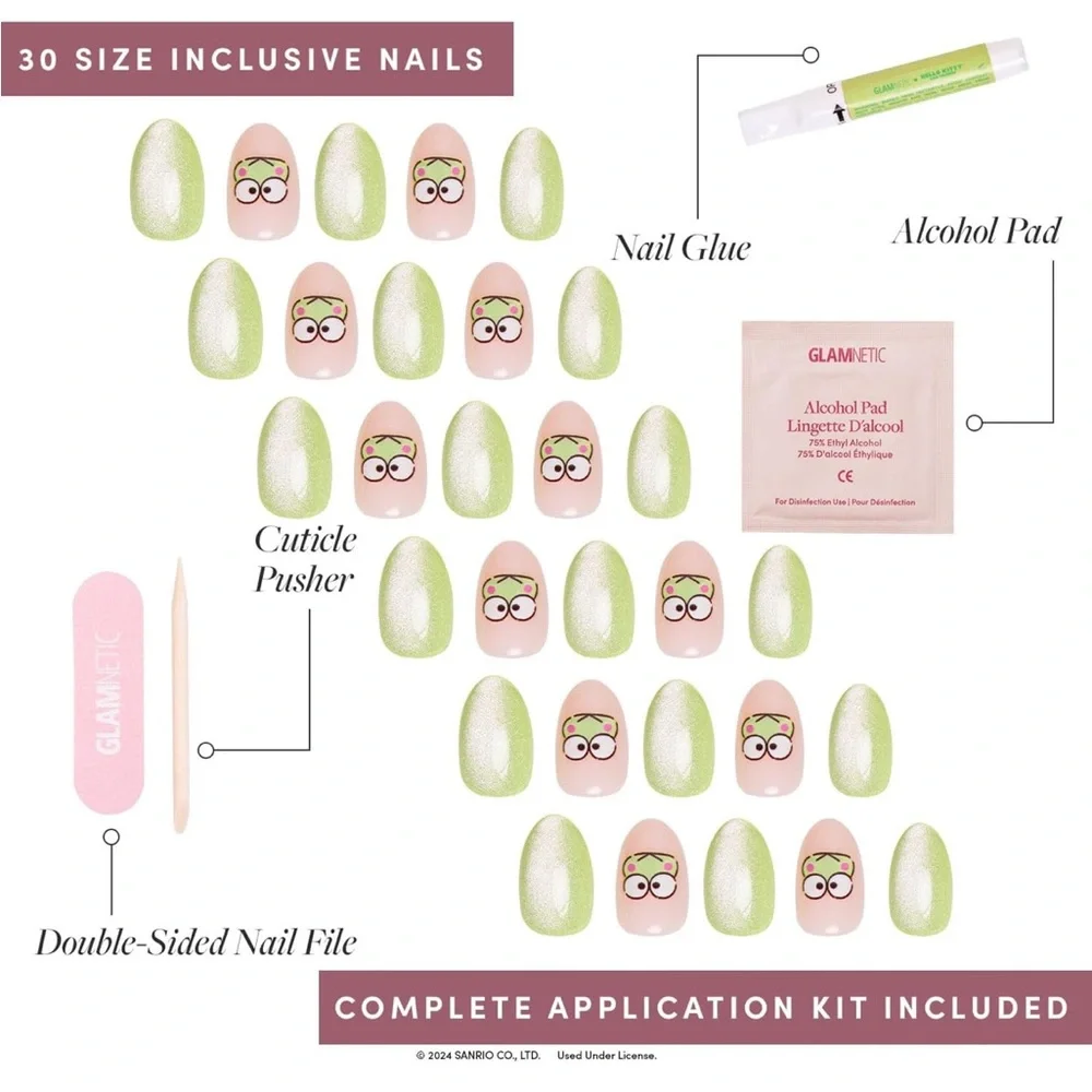 Glamnetic x Hello Kitty & Friends Keroppi Short Almond Press On Nails